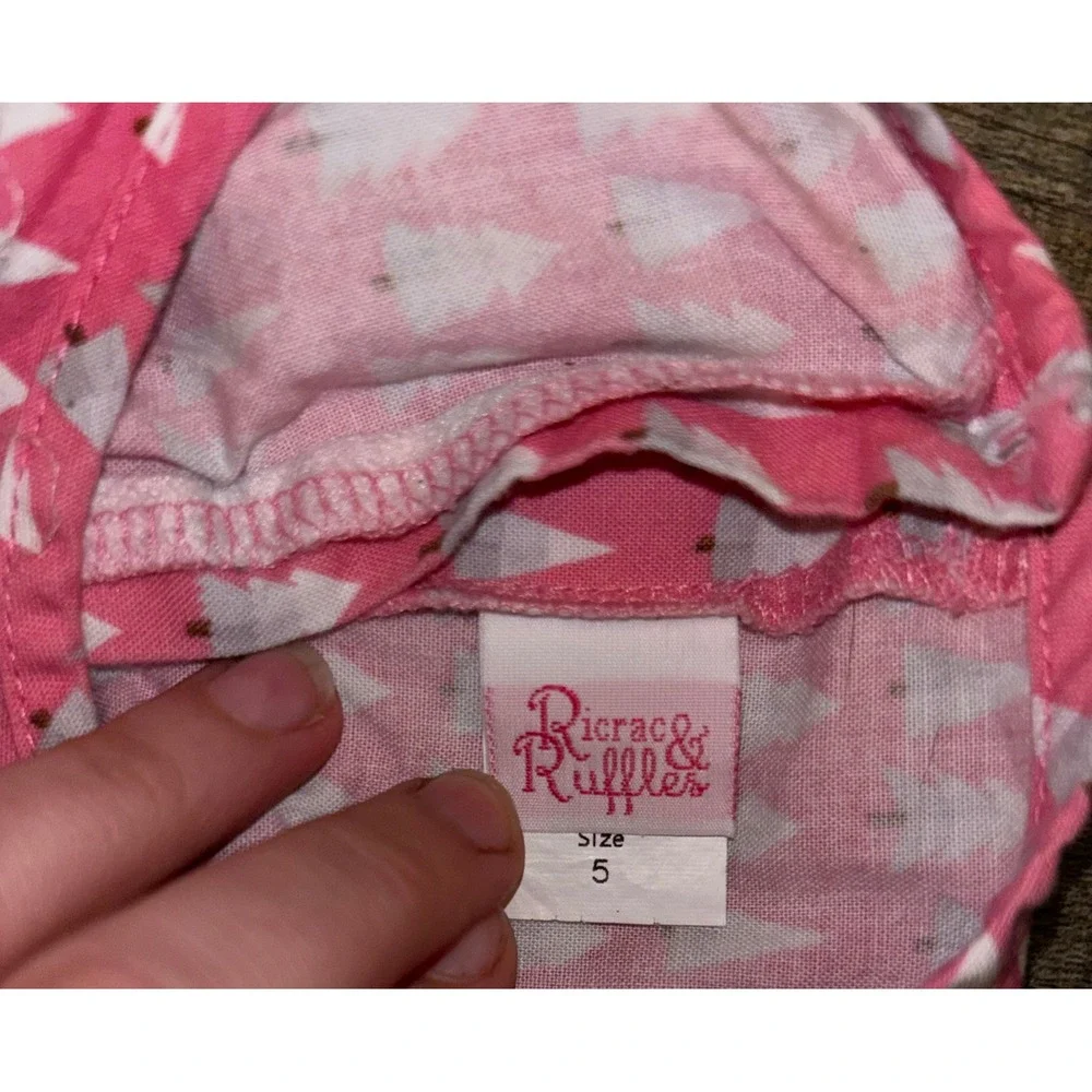 Ricrac‎ & Ruffles Girls Pink Grey Christmas Tree Flutter Sleeve Dress Pink Tree
